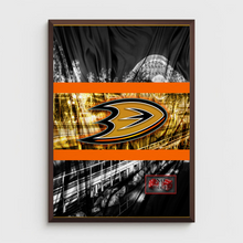 Anaheim Ducks Hockey Poster, Anaheim Ducks in front of skyline, Ducks Man Cave Print