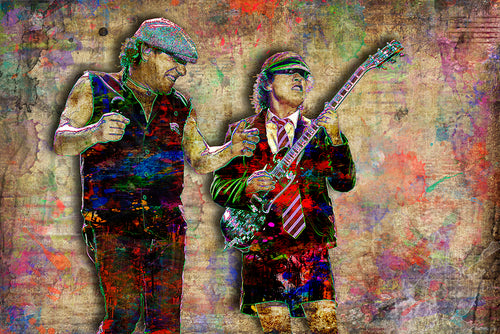 AC/DC Rock Band Poster – Classic Guitar Wall Art – Vintage Rock Music Print Angus and Brian Johnson