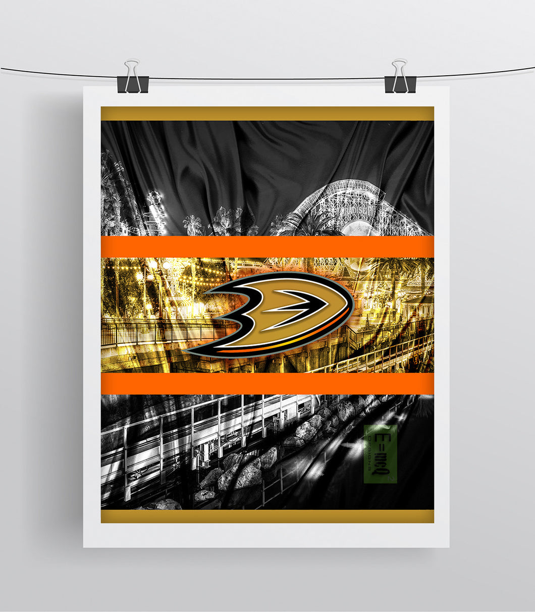 Anaheim Ducks Hockey Poster, Anaheim Ducks in front of skyline
