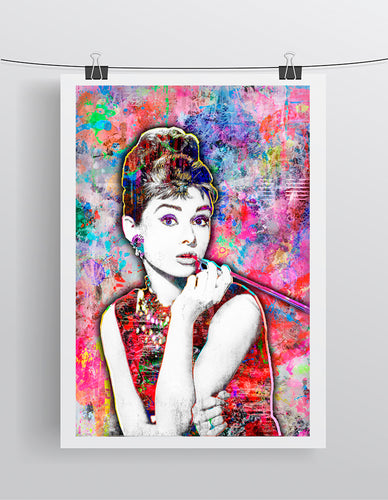 Audrey Hepburn Poster, Audrey Hepburn Gift, Audrey Hepburn Colorful Layered Tribute Fine Art