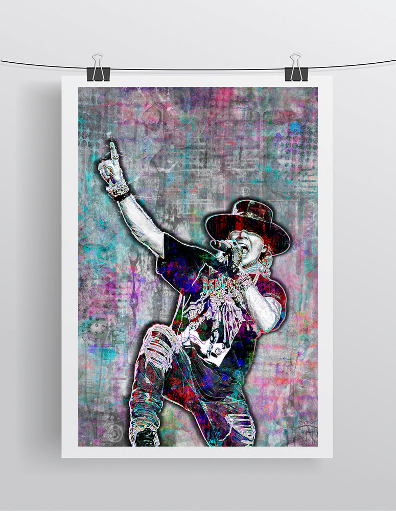Axl Rose Poster, Guns N Roses Landscape Gift, Axl Rose Colorful