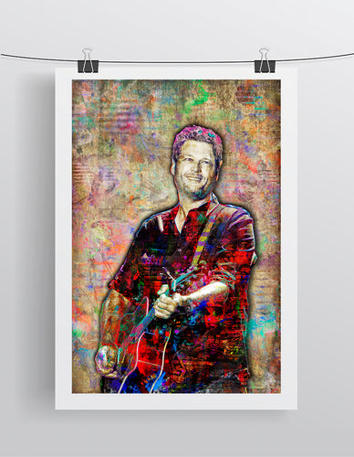 Blake Shelton Poster, Blake Shelton Country Gift, Blake Shelton Tribute Fine Art