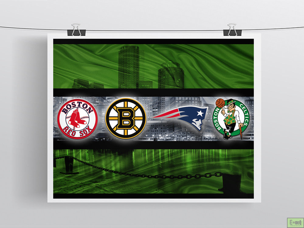 Boston Sports Teams Poster, Boston Celtics, New England Patriots, Boston Bruins, Boston Red Sox