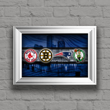 Boston Blue Sports Poster, New England Patriots, Boston Celtics, Bruins, Red Sox