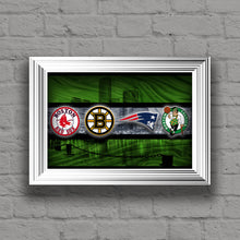 Boston Sports Teams Poster, Boston Celtics, New England Patriots, Boston Bruins, Boston Red Sox