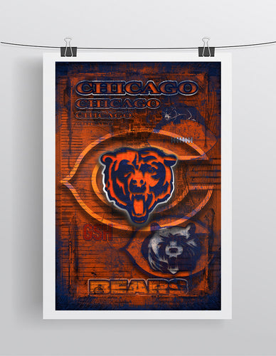 Chicago Bears Football Poster, Chicago Bears Layered Man Cave Gift, NFL Chicago Bears