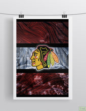 Chicago Blackhawks Hockey In front of Chicago Skyline Poster, Chicago Blackhawks Man Cave Gift