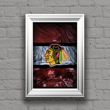 Chicago Blackhawks Hockey In front of Chicago Skyline Poster, Chicago Blackhawks Man Cave Gift