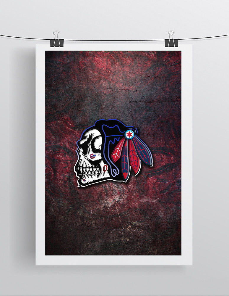 Chicago Blackhawks Skull Poster, Chicago Blackhawks Skull for Man Cave or any Special Occasion, Gift