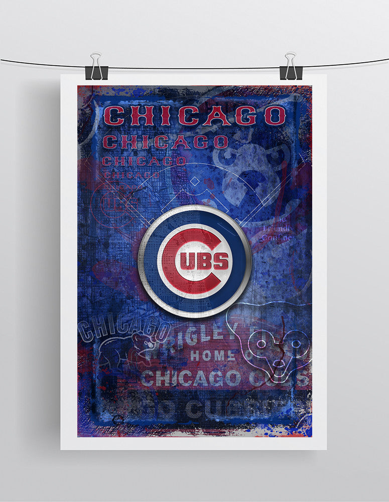 Chicago Cubs Poster, Cubs Artwork Cubs Gift, Chicago Cubs Layered Man Cave Art, Wrigley Field
