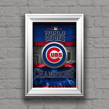 Chicago Cubs World Series Poster, Cubs World Series Artwork Cubs Gift, Chicago Cubs Win Man Cave Art, Cubs Infront of Skyline