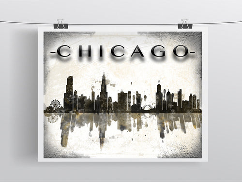 Chicago Poster, Chicago Skyline Gift, Chicago Illinois Skyline, Home Decor Gift Art