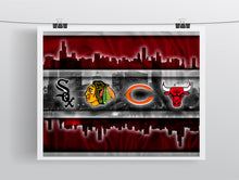 Chicago Sports Teams Poster, Chicago Cubs Bulls Blackhawks White Sox Bears