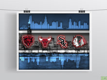 Chicago Sports Teams Poster, Chicago Cubs  Bulls Blackhawks White Sox,  Bears