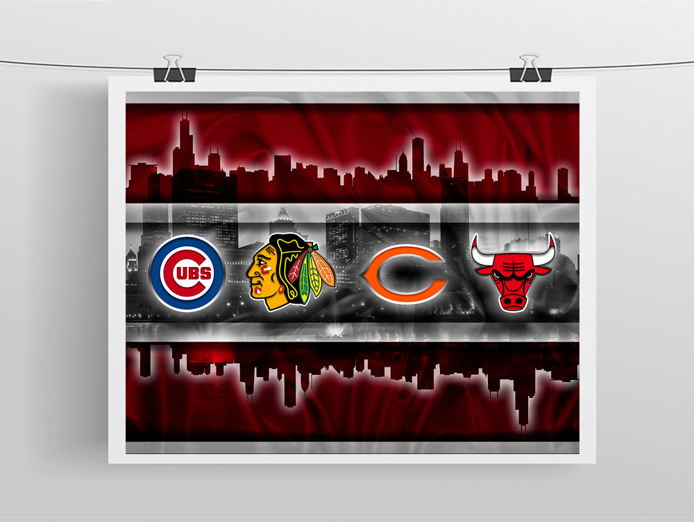 Chicago Sports Teams Poster, Chicago Cubs Bulls Blackhawks White Sox B –  McQDesign