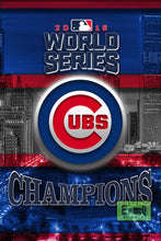 Chicago Cubs World Series Poster, Cubs World Series Artwork Cubs Gift, Chicago Cubs Win Man Cave Art, Cubs Infront of Skyline