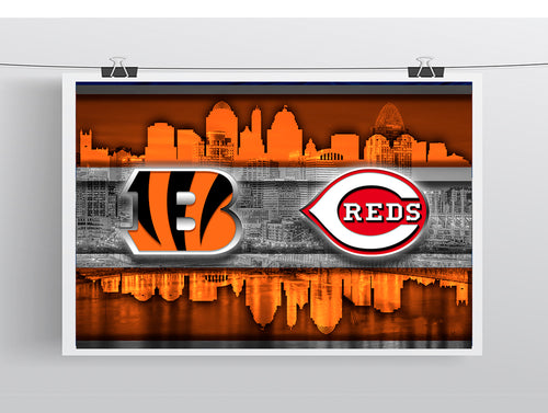 Cincinnati Sports Teams Poster, Cincinnati Ohio Sports Team Art, Cincinnati Bengals, Cincinnati Reds