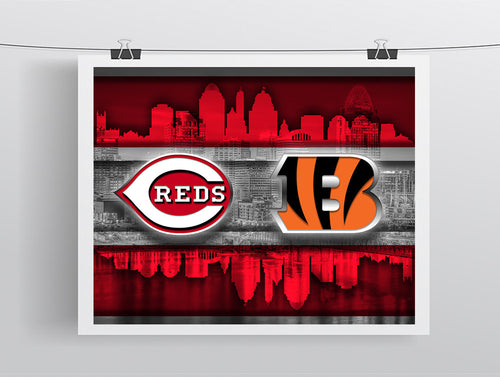 Cincinnati Sports Teams Poster, Cincinnati Ohio Sports Team Art, Cincinnati Reds, Cincinnati Bengals