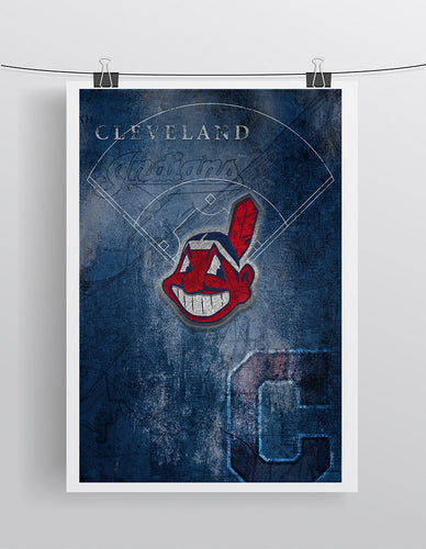 Cleveland Indians Poster 2, Cleveland Indians Artwork Gift, Indians In Front of Cleveland Map,  Baseball Man Cave Art