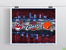 Cleveland Sports Teams Poster, Cleveland CAVALIERS, Cleveland INDIANS, Cleveland BROWNS, Cavs