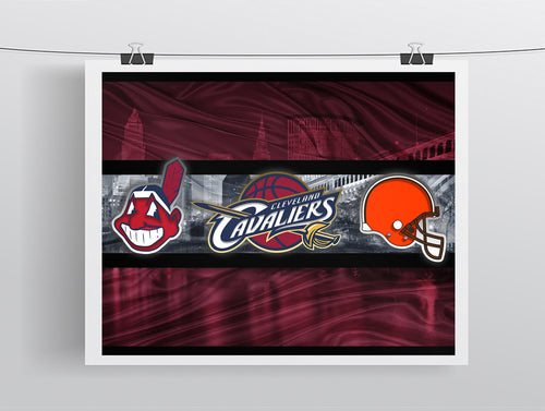 Cleveland Sports Teams Poster 2, Cleveland CAVALIERS, Cleveland INDIANS, Cleveland BROWNS, Cavs