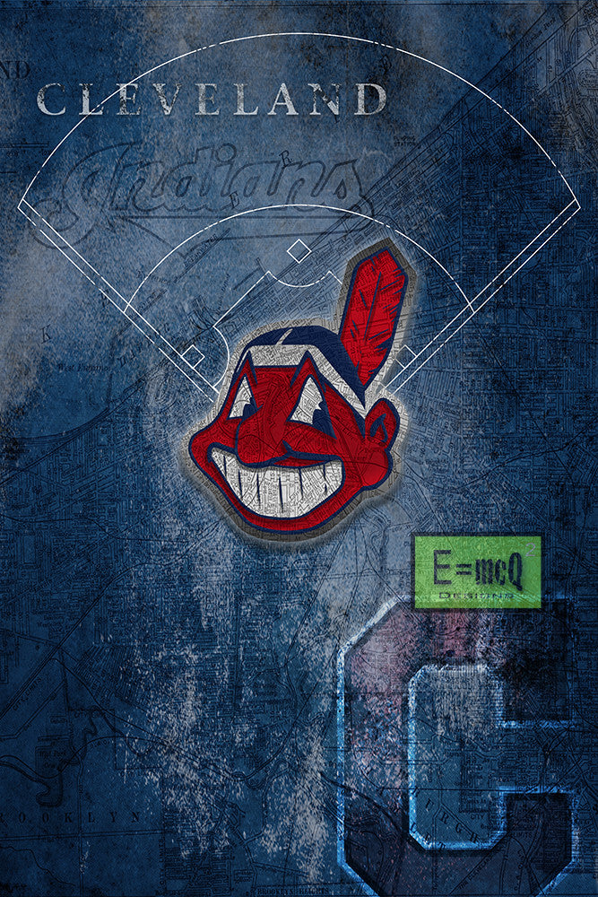 Cleveland Indians Poster 2, Cleveland Indians Artwork Gift, Indians In  Front of Cleveland Map, Baseball Man Cave Art