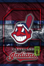 Cleveland Indians Poster, Cleveland Indians Artwork Gift, Indians In Front of Skyline,  Baseball Man Cave Art