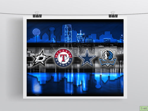 Dallas Sports Poster, Dallas Cowboys, Dallas Stars, Texas Rangers, Dallas Mavericks, Dallas TX Teams