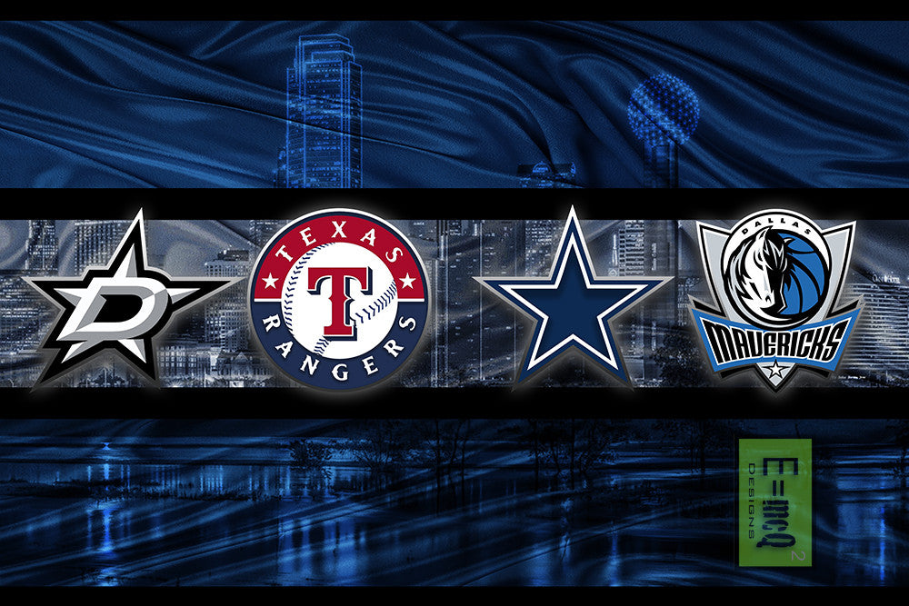 Dallas Sports Poster 2, Dallas Cowboys, Stars, Texas Rangers, Mavericks, Dallas TX Teams Dallas Skyline,