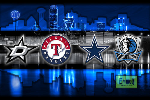 Dallas Sports Poster, Dallas Cowboys, Dallas Stars, Texas Rangers, Dallas Mavericks, Dallas TX Teams