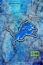 Detroit Lions Sports Poster, Detroit LIONS Artwork, Lions in front of Michigan Map, Lions NFL
