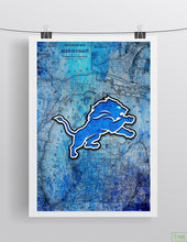Detroit Lions Sports Poster, Detroit LIONS Artwork, Lions in front of Michigan Map, Lions NFL