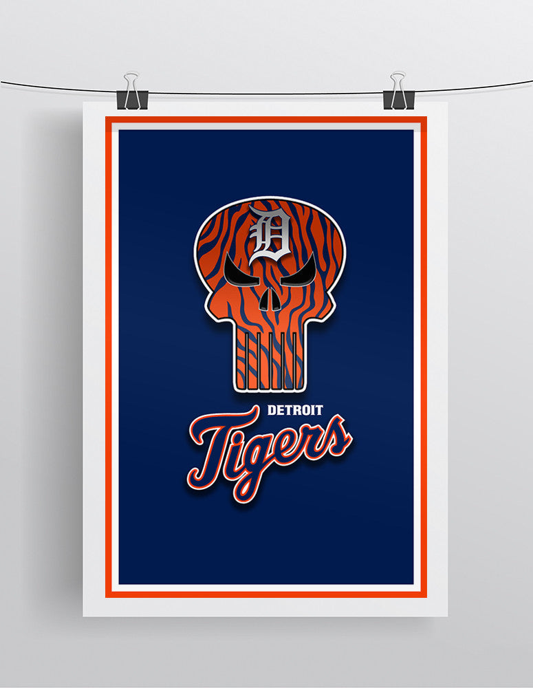Detroit Tigers Punisher Poster, Detroit Tigers Punisher Logo Artwork Gift, Tigers Punisher Man Cave Art
