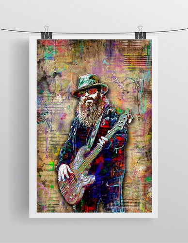 ZZ Top Poster, Dusty Hill  of ZZ Top Gift, ZZ Top Tribute Fine Art