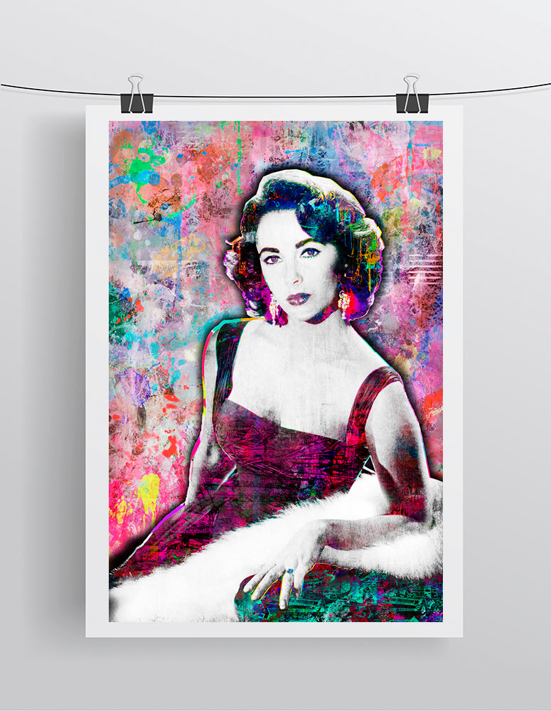 Elizabeth Taylor Poster, Liz Taylor Gift, Elizebeth Taylor Colorful Layered Tribute Fine Art