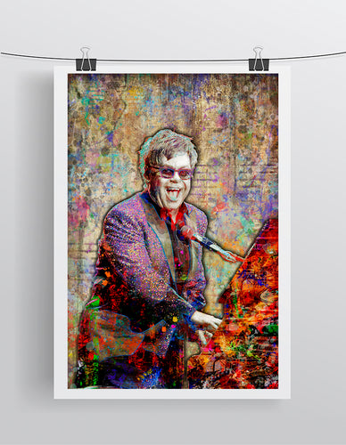 Elton John Tribute Poster, Elton John Portrait Gift, Elton John Tribute Fine Art