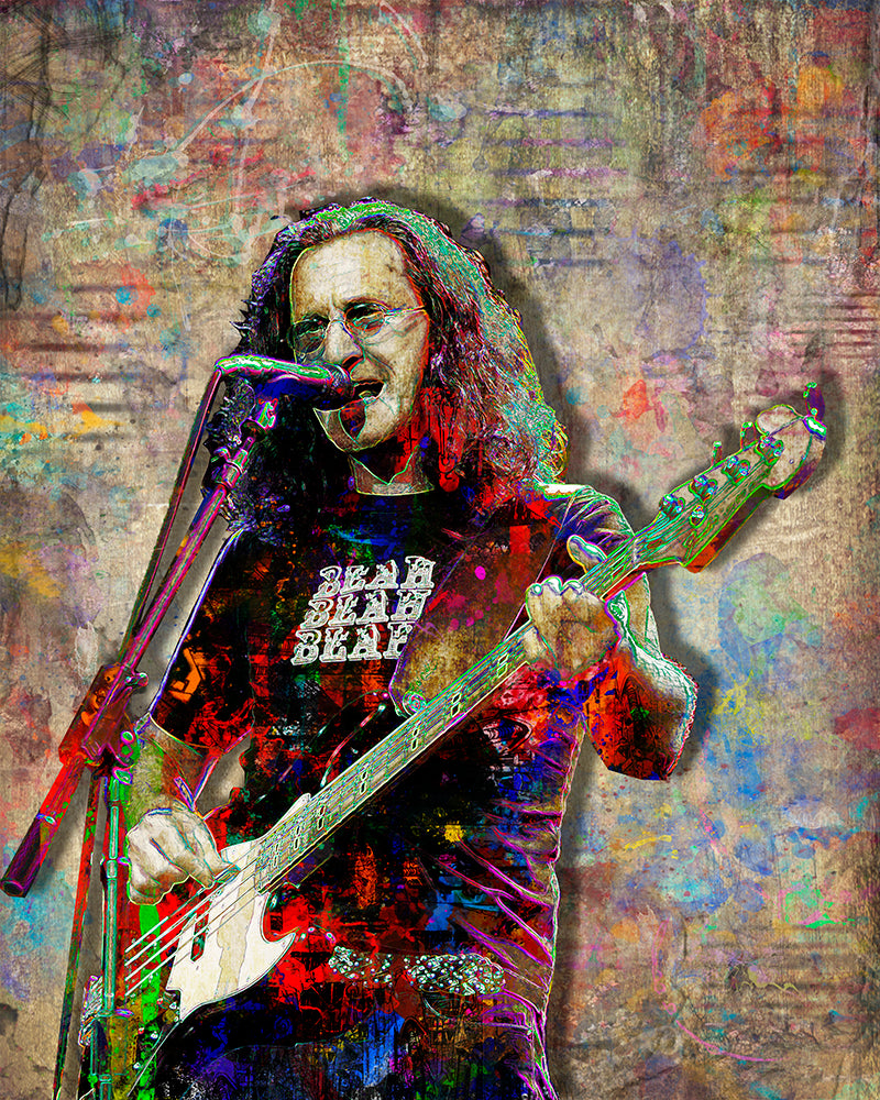 Geddy Lee Poster, Rush Portrait Gift, Geddy Lee Colorful Layered Tribu