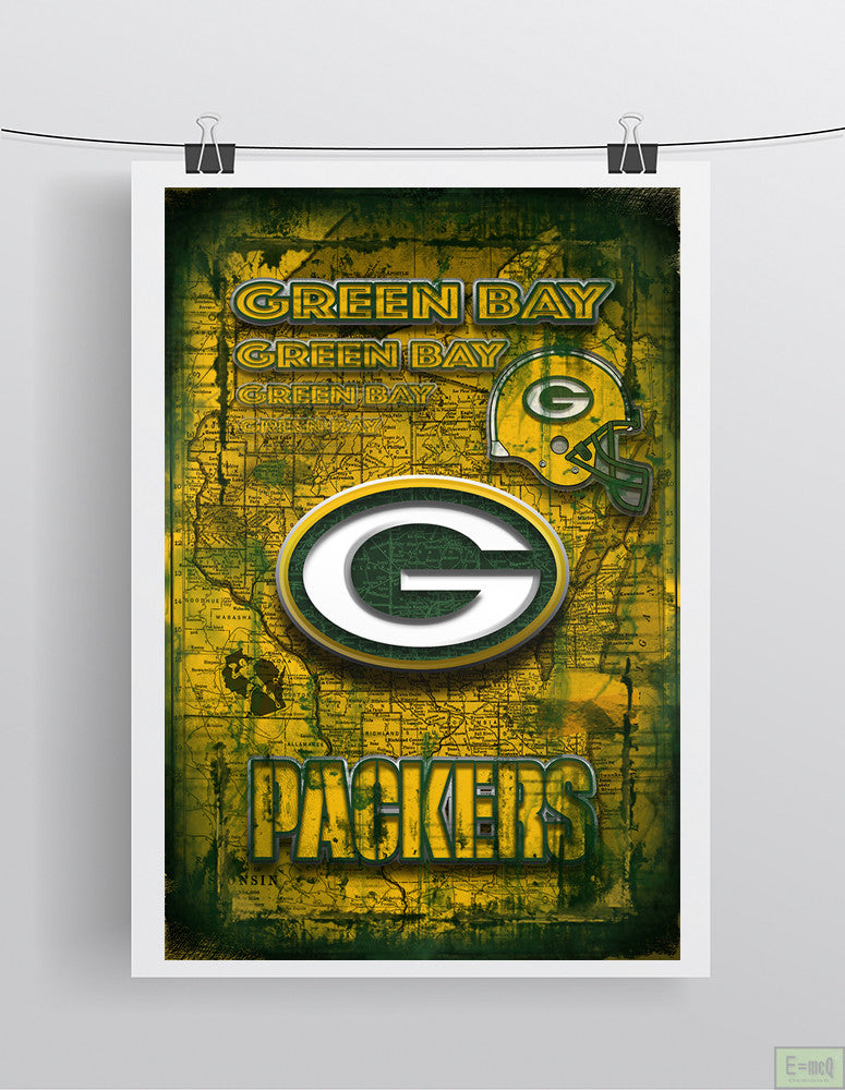 Green Bay Packers Football Poster, Green Bay Packers Man Cave Gift, Packers Unique Print