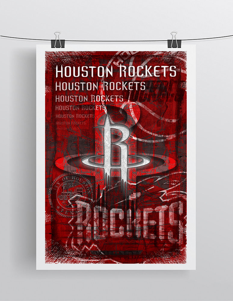 Houston Rockets Poster, Houston Rockets Print, Rockets Gift, Houston Man Cave Art