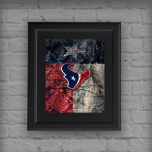 Houston Texans Sports Poster, Houston TEXANS Artwork, Texans in front of Houston Map and Texas Flag, Texans NFL