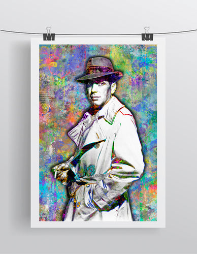 Humphrey Bogart Poster, Humphrey Bogart Gift, Humphrey Bogart Colorful Layered Tribute Fine Art