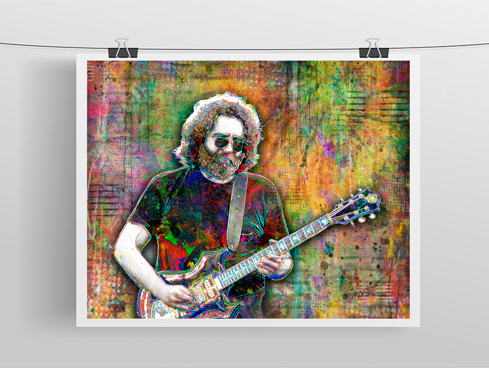 Jerry Garcia Poster, Jerry Garcia Portrait Gift, Grateful Dead Tie Dye Tribute Fine Art
