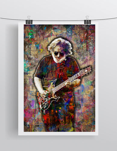 Jerry Garcia Poster, Jerry Garcia Portrait Gift, Grateful Dead Colorful Layered Tribute Fine Art