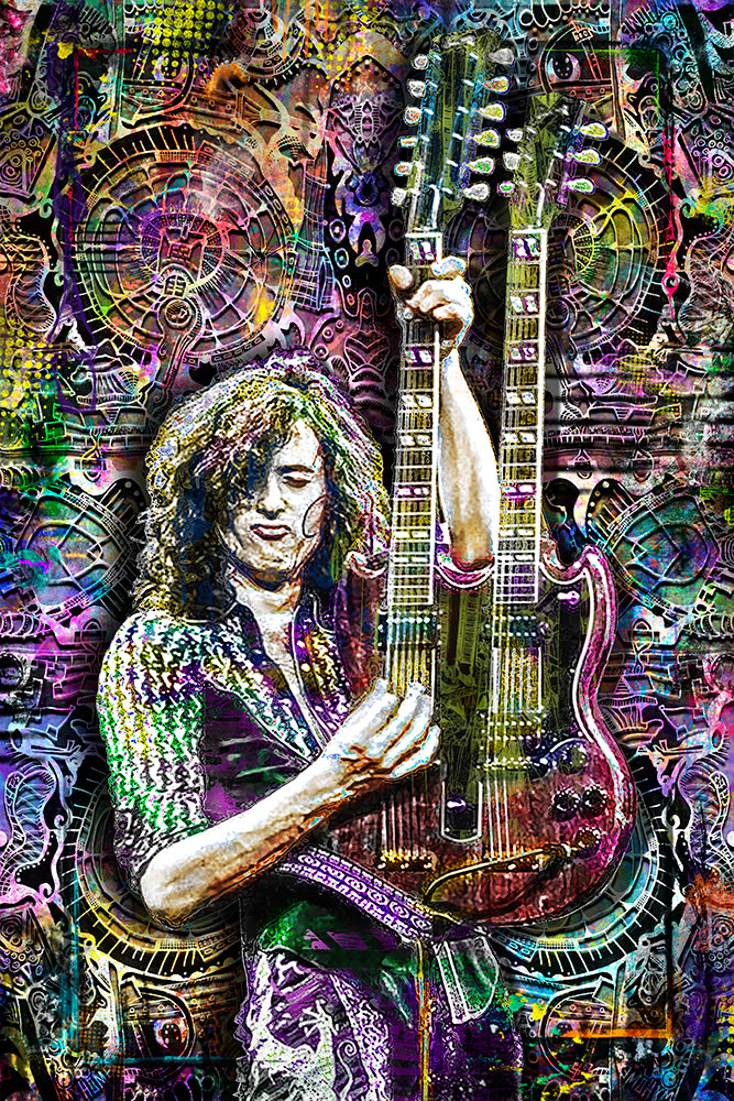 Jimmy Page Poster, Jimmy Page of Led Zeppelin Colorful, Jimmy Page Tri