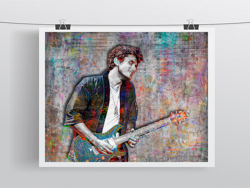 John Mayer Layered Poster, John Mayer Landscape Gift, John Mayer Colorful Layered Tribute Fine Art