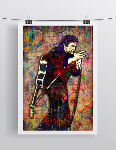 Johnny Cash Poster, Johnny Cash Portrait Gift, Johnny Cash Tribute Fine Art