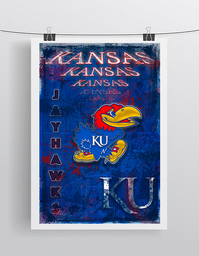Kansas Jayhawks Poster, Kansas Jayhawks Print, Jayhawks Basketball Man Cave Picture