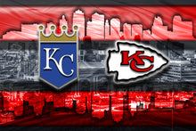 Kansas City Sports In Front Of Skyline Poster, Kansas City Missouri Sports  Artwork, Chiefs and Royals in front of KC Skyline, Chiefs Royals Gift