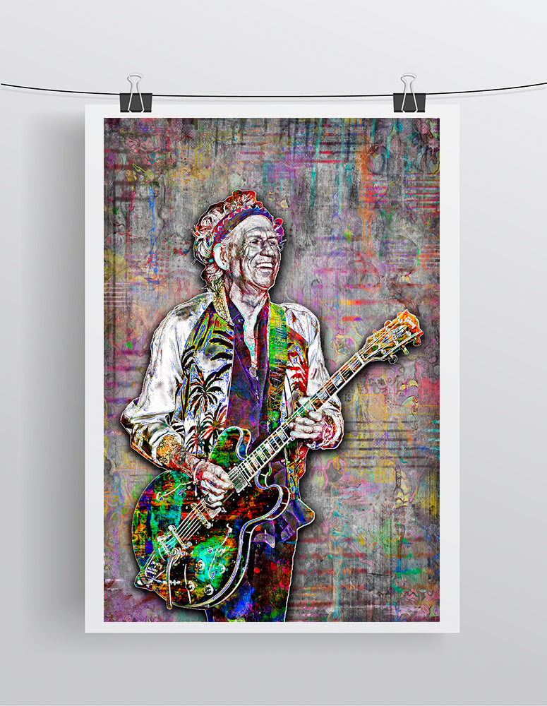 Keith Richards Grey Poster, Rolling Stones & Keith Richards 2 Tribute Fine Art