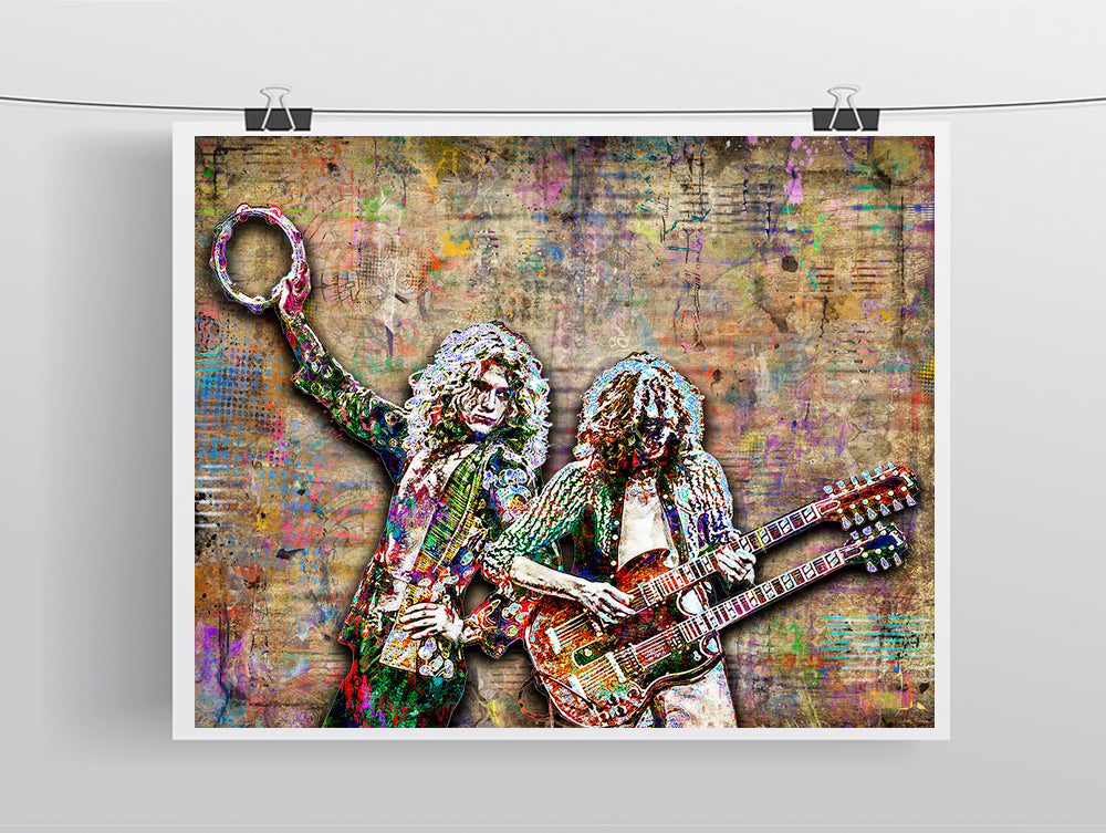 Led Zeppelin Poster, Robert Plant and Jimmy Page of Led Zeppelin Gift Tribute Fine Art